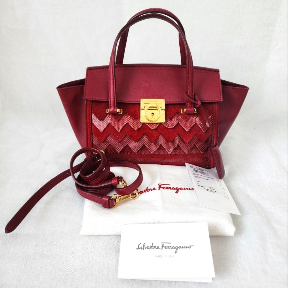 Salvatore Ferragamo Burgundy Satchel with Gold Hardware